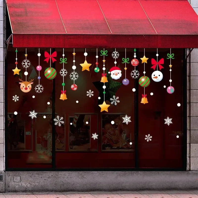 Christmas wall stickers, Santa Claus, Christmas balls, snowmen, reindeer, glass electrostatic stickers