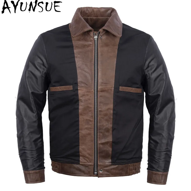 AYUNSUE New Classic 100% Genuine Leather Jacket Men High Quality 2026 Oil-wax Top Layer Cowhide Real Leather Coat Man Clothing
