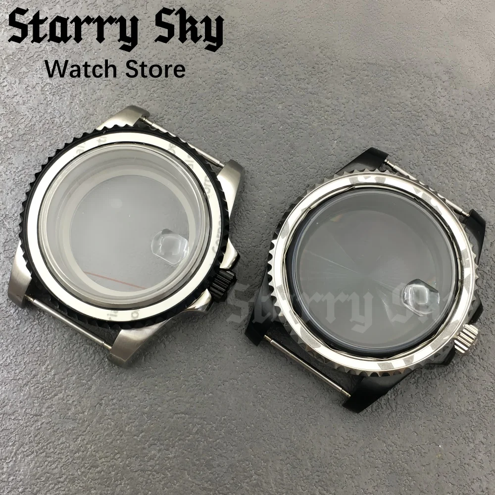 

Звездное небо 40,5 мм сапфировое стекло нержавеющая сталь серебристый черный корпус часов подходит для NH35/ETA PT5000 аксессуары для часов с механизмом
