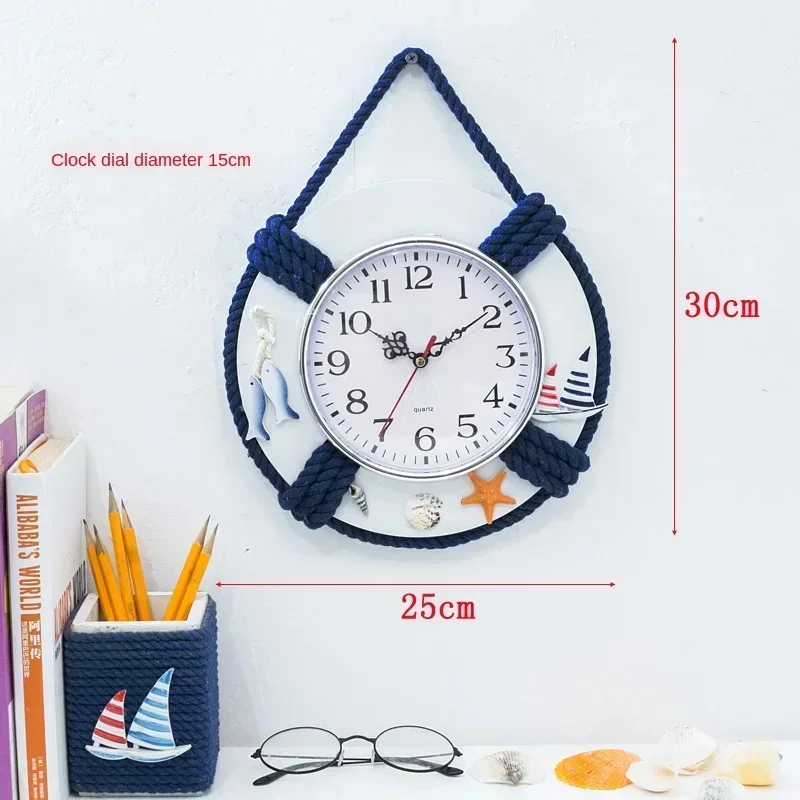 Life ring clock beach sea nautical theme boat decoration wall hanging decoration factory mediterranean ocean handmade