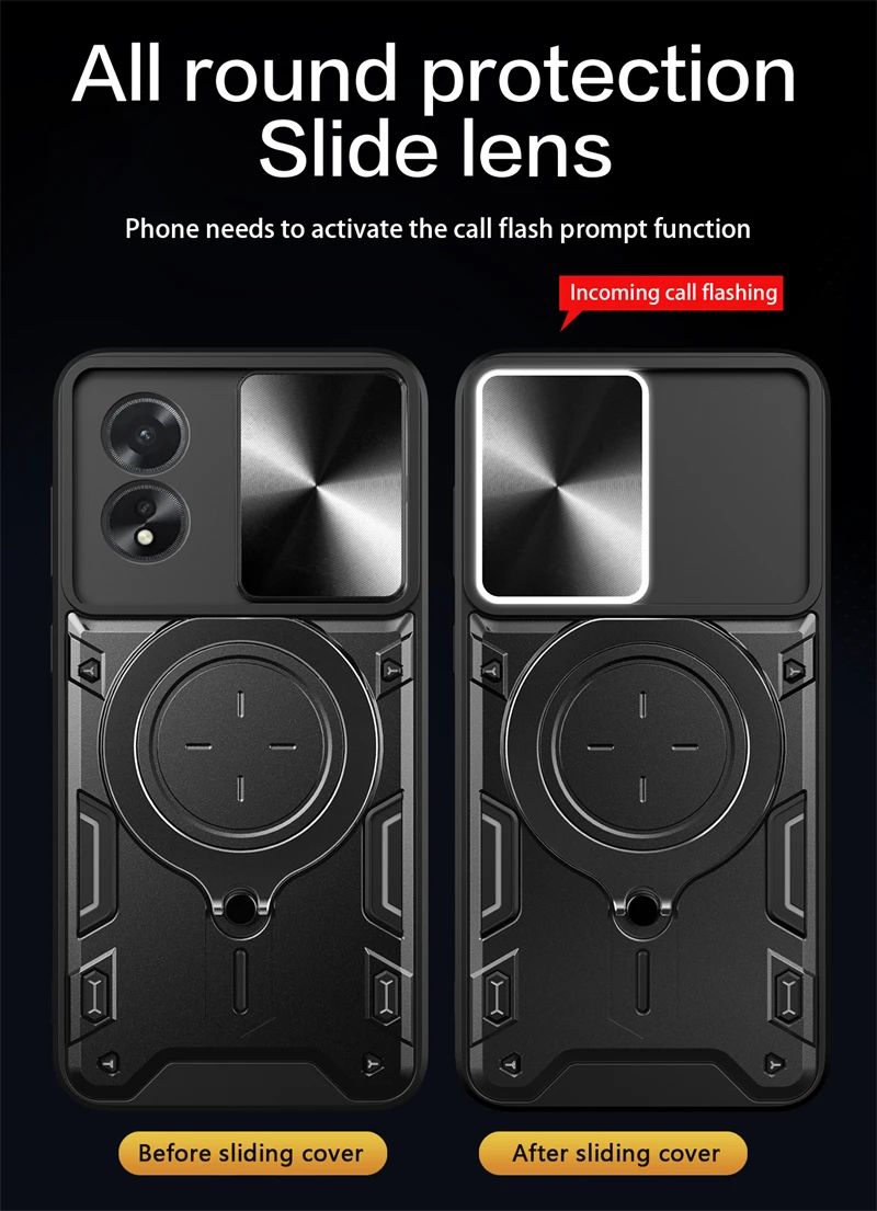 For Oppo A38 4G Case Armor Slide Lens Protect Phone Case For OppoA38 Orro Appo A 38 38A CPH2579 6.56" Car Holder Ring Back Cover image 3