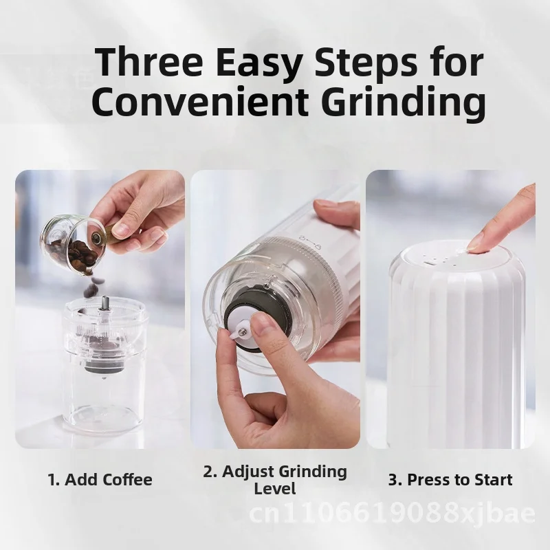 

Portable Electric Coffee Bean Grinder USB Rechargeable Coffee Machine Modern Minimalist Design for Office Home Bar - White/Gray