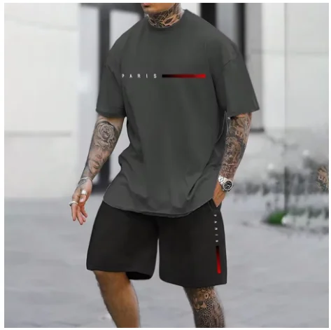 

Cotton Printed Set Summer Shorts Outdoor T-Shirt Shorts Men's Casual T-Shirt Set Large Size Sportswear Multifunctional Casual