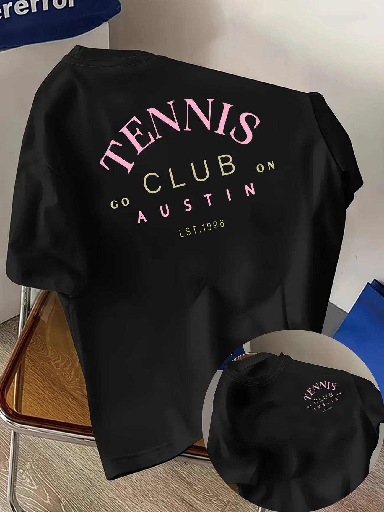 Tennis Club Austin Graphic T Shirt Women Men Vintage Varsity Style Letter Print Tee Short Sleeve Summer Top Streetwear