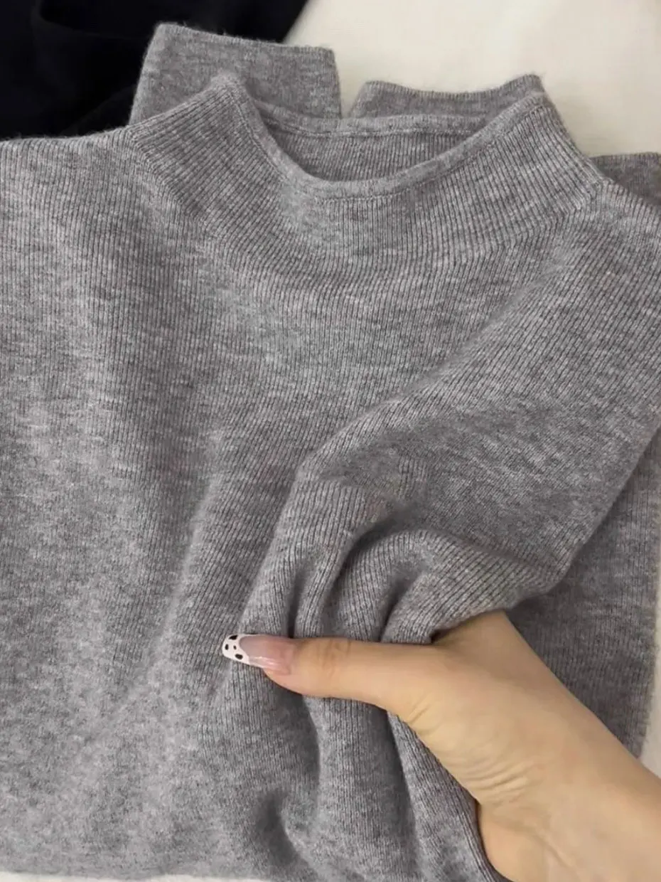 

Women's Slim Fit Knitted Base Shirt Casual Style Half High Collar Long Sleeve Inner Wear Suitable for Autumn Winter And Vario...