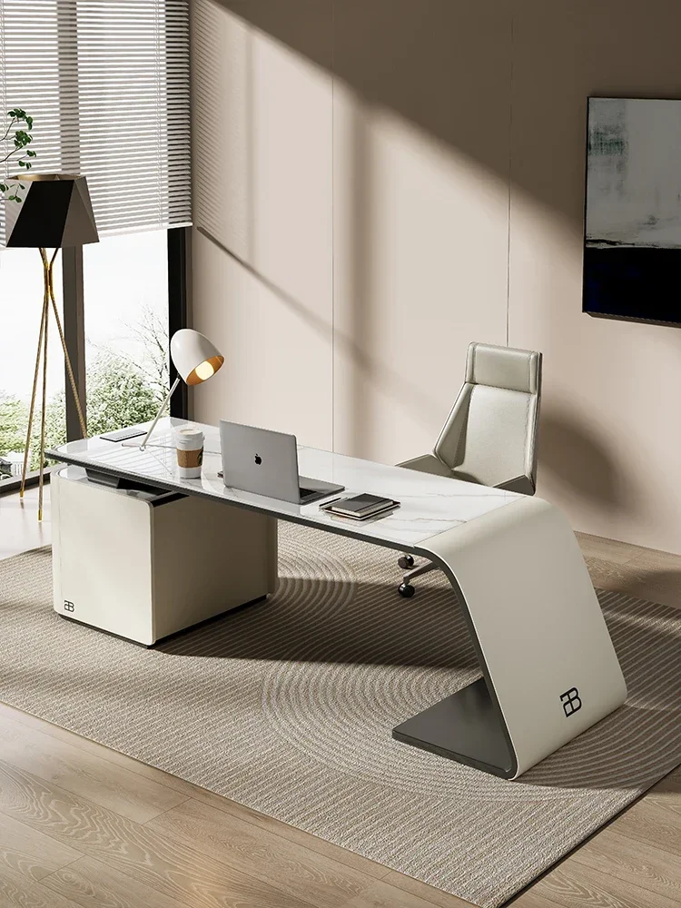 Light luxury rock slab desk, Italian minimalist desk and chair group, modern simple home high-end computer desk