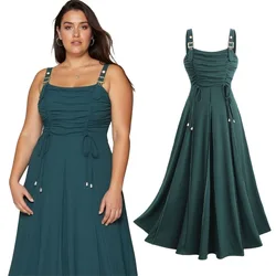 ROSEGAL Plus Size Casual Maxi Dresses Women Sleeveless Topstitching Ruched Cinched Grommets Buckle Tank Dress Oversize Vestidos