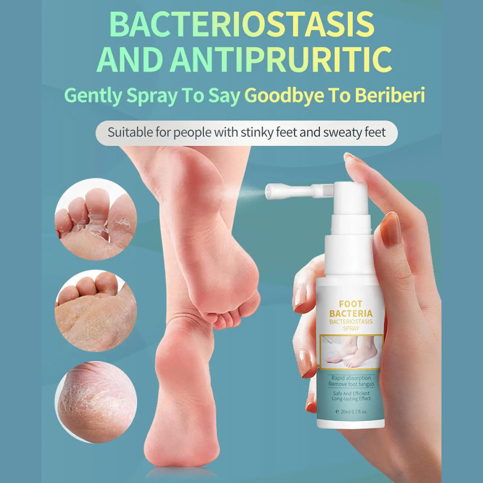 بخاخ مرطب لعلاج القدم مع مستخلصات نباتية لترطيب وشفاء أصابع القدم وتقشير 20 مل تركيبة لطيفة