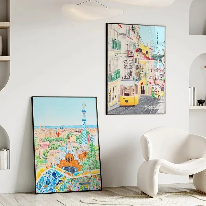 الملونة لندن Karachi Cityscape السفر هدية جدار الفن الملصقات الحد الأدنى طباعة قماش اللوحة لغرفة المعيشة ديكور المنزل