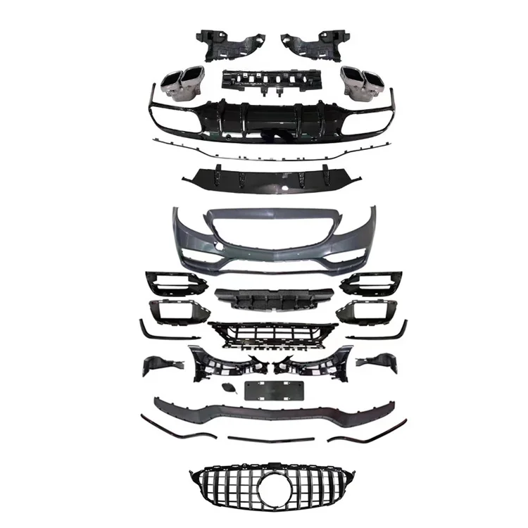 New Factory Sales W205 C205 Coupe Upgraded AMG C63 Style Bodykit Rear Diffuser Grille Front Bumper Plug and Play Benz 2015-2020