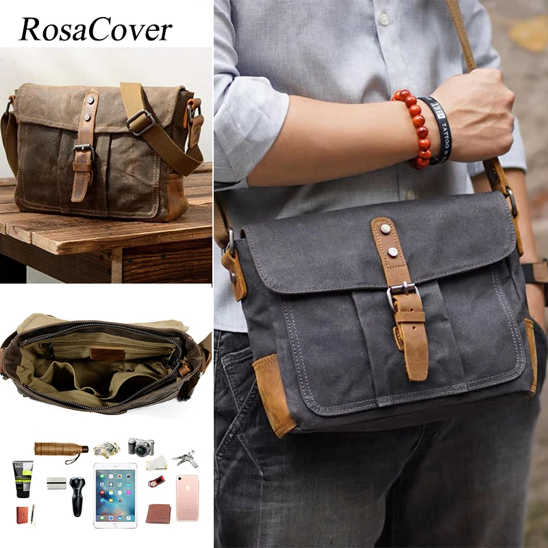 

Vintage New Men Retro Messenger Bags Casual Canvas Waterproof Simple Shoulder Bag Cross Section Oil Wax Bag Messenger Bag