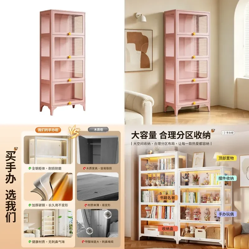 Steel Glass Door Display Cabinet for Living Room Figure Model Ornament Storage Transparent Dustproof Showcase Stand