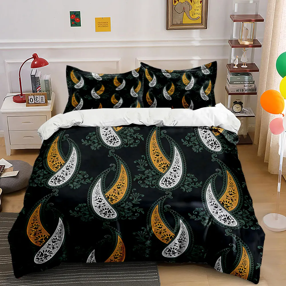 Paisley Pattern Orange and White Designs Bedding Set for Kids Luxury Gift 3pcs Digital Print Comforter Set Soft Comfortable