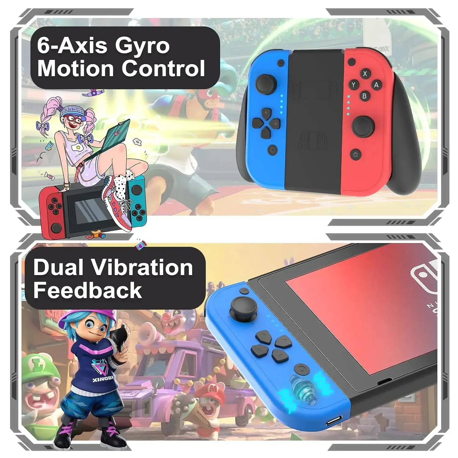 Replacement Wireless Joycons Controller for Switch/Lite/OLED with Motion Sensing/Dual Vibration/Gyro Axis, Includes Comfort Grip