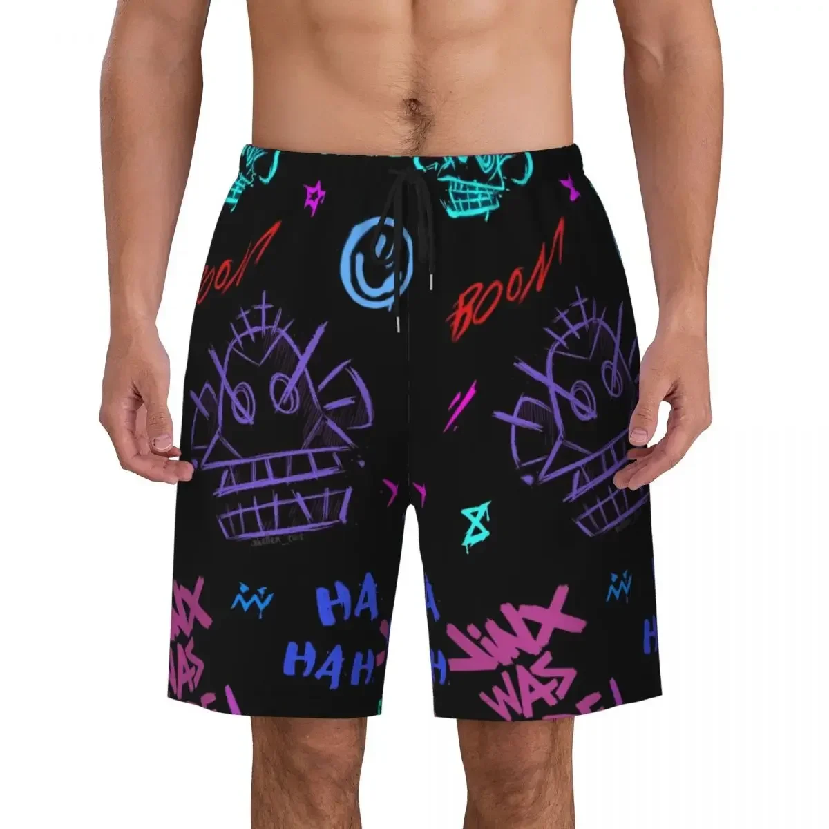 

League Battle Game Legends Arcane Boardshorts Мужские быстросохнущие шорты Jinx Monkey Graffiti Плавки с принтом Купальники Костюмы