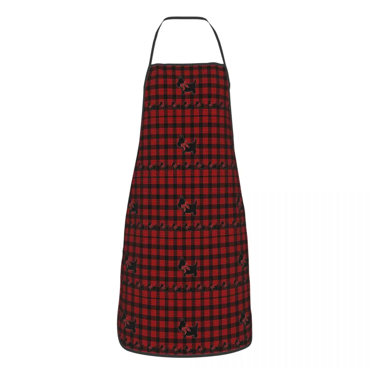 Black Scottie Dog Plaid Tartan Scottish Terrier Lover Apron Chef Cooking Tablier Bib Kitchen Cleaning Pinafore for Women Men
