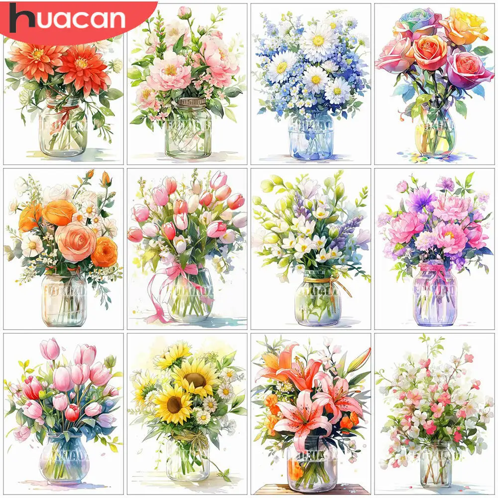 Huacan Flower DIY Diamond Paintings Sunflower Full Square Round Drill Mosaic Tulip Diamond Embroidery Art Holiday Gift
