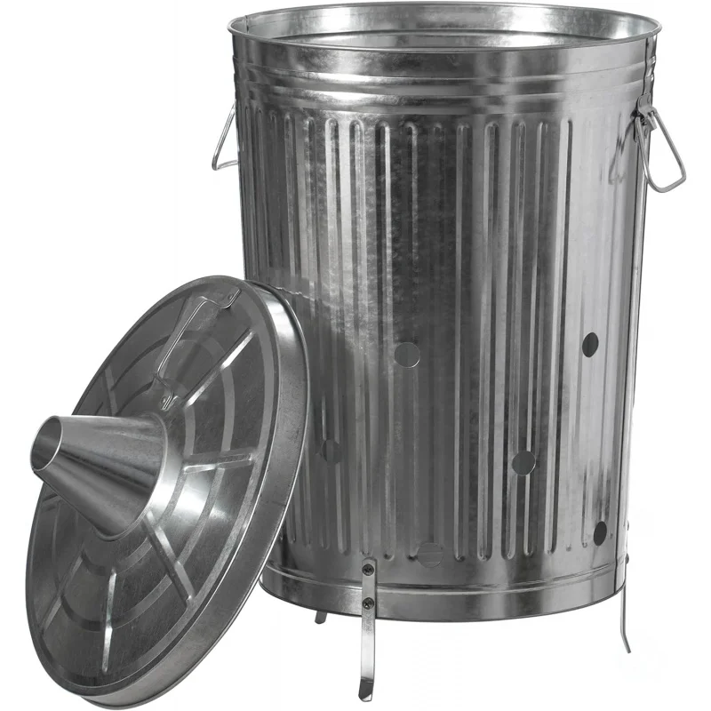 Silver Outdoor Metal Garden Incinerator Can, for Yard, Patio, and Backyard