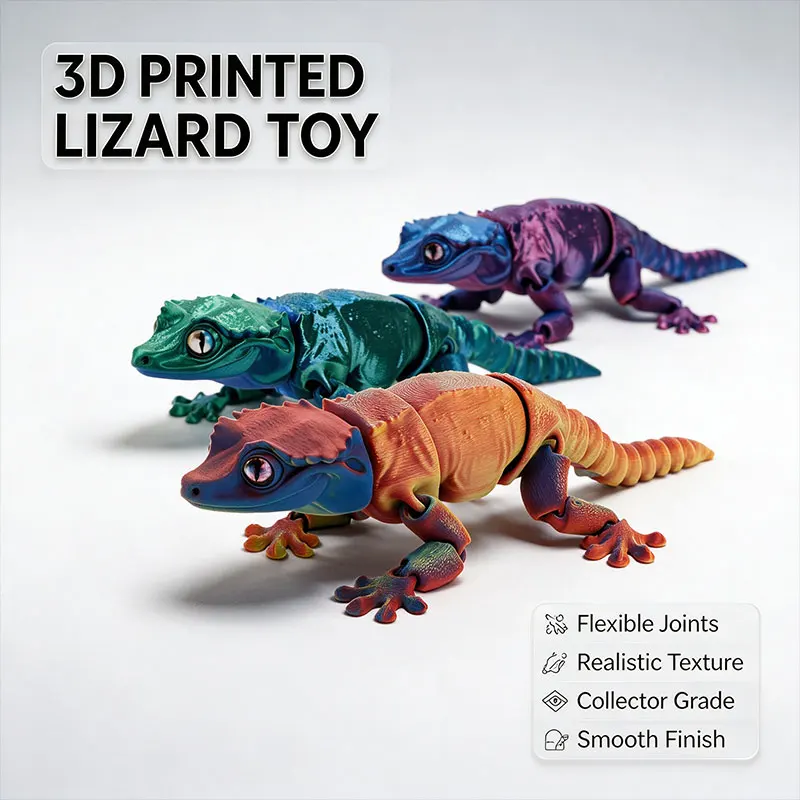 3D Printed Lizard Model with Movable Tail Articulated Poseable Desktop Ornament Unique Creative Office Home Decor Animal Figurin