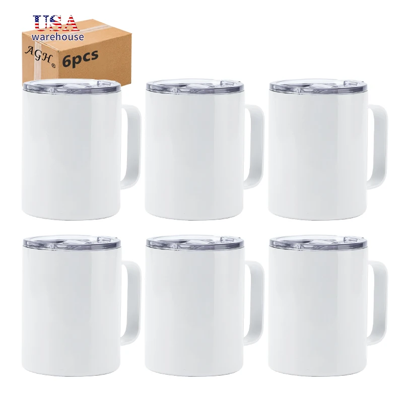 

6pcs Pack 10oz Double Wall Stainless Steel Insulated Sublimation White Blank Coffee Tumbler Camping Travel Coffee Mug He