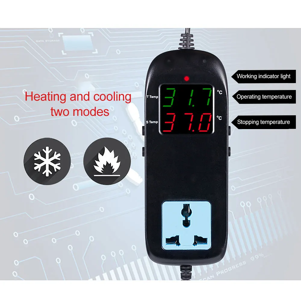 2200W AC90~250V Temperature Controller Electronic Thermostat LED Digital Heating Cooling Two Mode Thermostat With Socket MH-2000