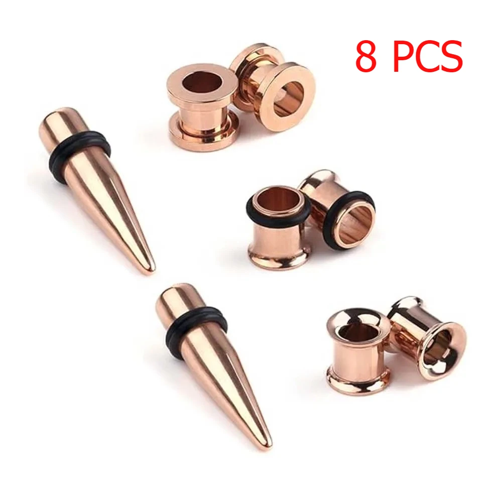 8 Pcs Stainless Steel Ear Plugs Tunnel Tapered Stretch Kit Dilator Ear Piercing Jewelry Size 8g-00g