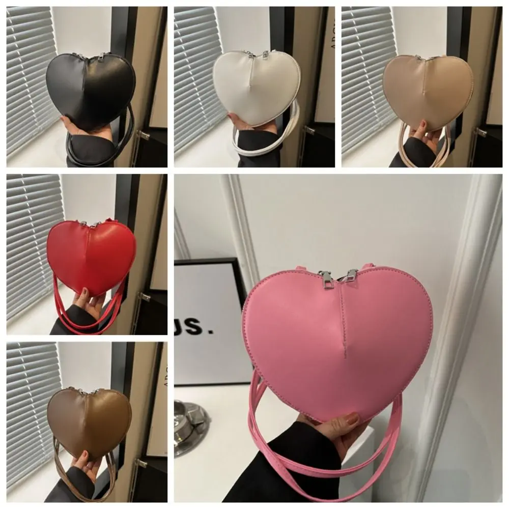 Korean Style Love Heart Shoulder Bag Phone Bag PU Leather PU Crossbody Purses Small Handbag Solid Color Solid Heart Bag Female