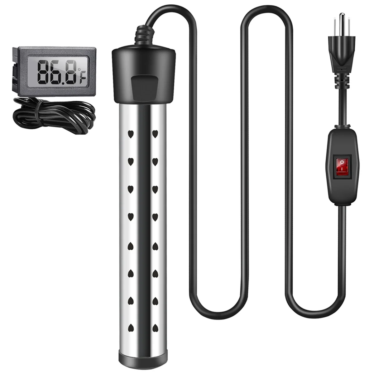 Immersion Water Heater,1500W Pool Heater with Switch Control,Bathtub Heater with  ligent Temperature Control Us Plug