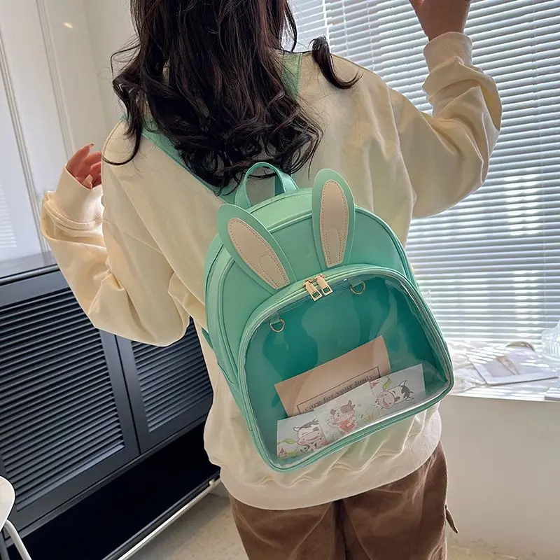 Y2k Aesthetic Chic Student Rabbit Ears Schoolbags Casual All Match Fashion Chic Backpacks Korean Transparent Kawaii Ins Ita Bags