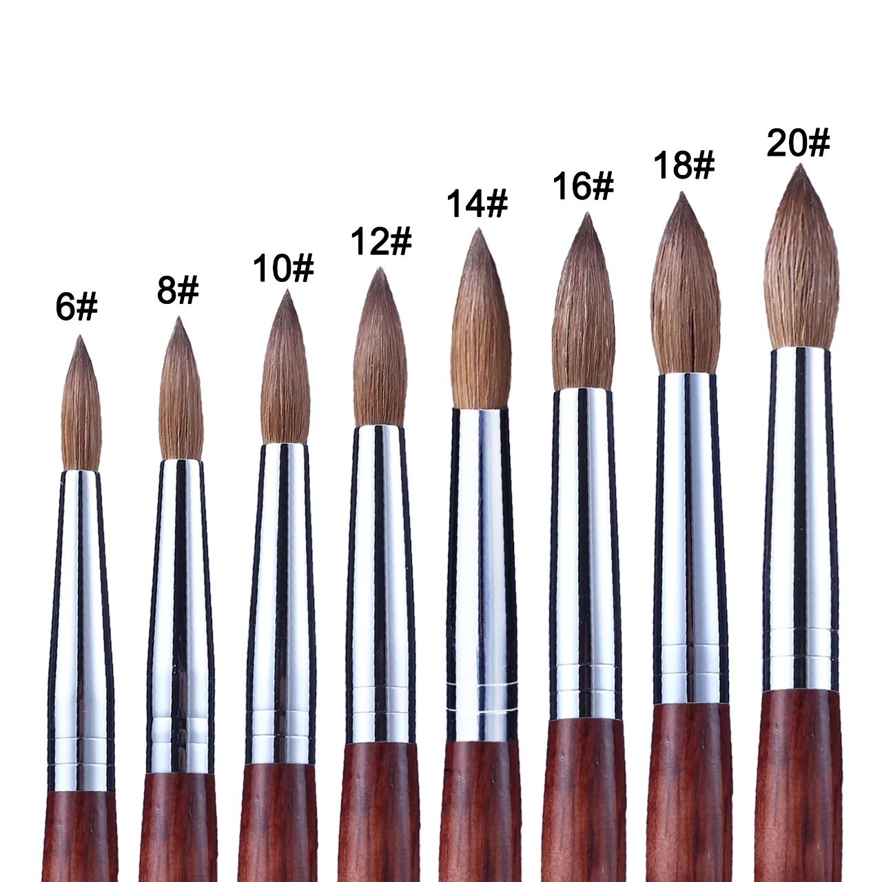 ロリンスターSSS品質100% 777コリンスキーラウンドチューブアクリルディッピングパウダーリアルウッドシェイプネイルブラシミンクマスター6-20ヘアオーバル