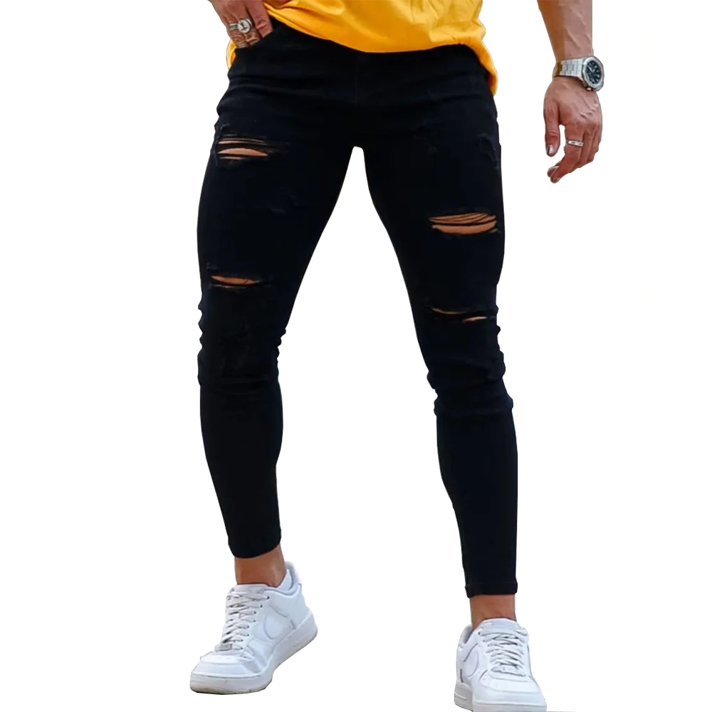 Homens sknny jeans lápis calça cor sólida em linha reta clássico denim calças casuais diariamente para festas de escritório masculino calças de