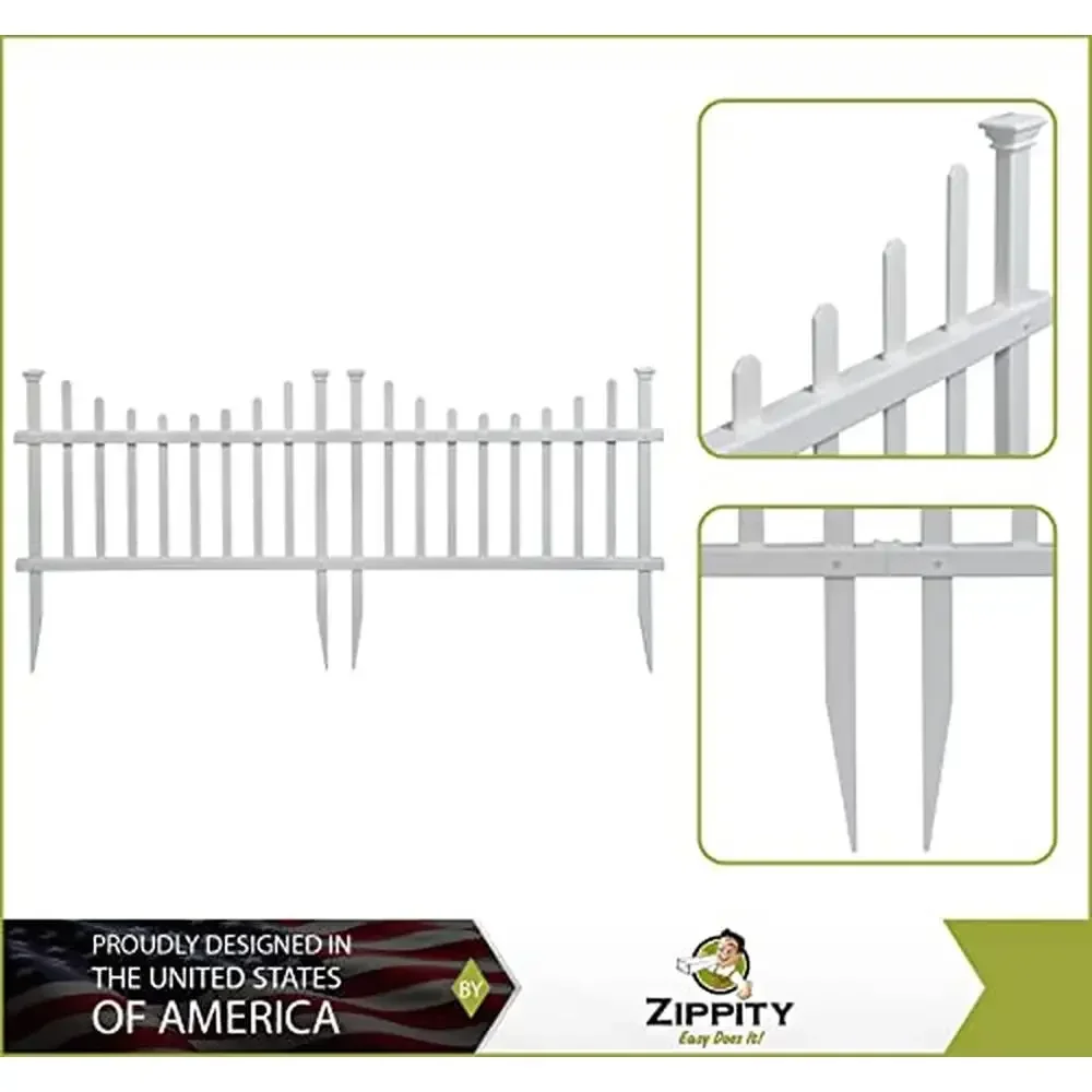 No-Dig White Vinyl Picket Fence Kit 2.5 ft. H x 3.5 ft. W Border Garden Yard Panels Gate Compatible Pets Friendly Eco-Friendly