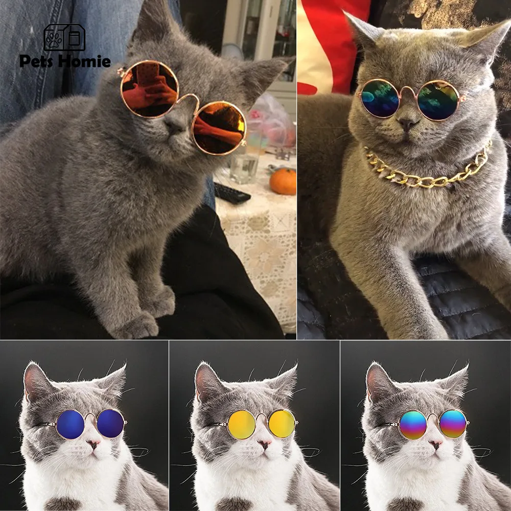 Kitten Sunglasses Cat Pet Products Lovely Retro Round Reflective Glasses Puppy Cat Pet Photos Props Accessories Glasses