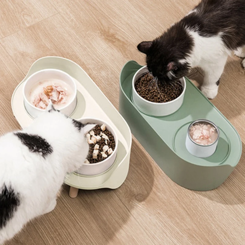 

Pet Cat Bowl Feeder Dog Cat Food Bowl With Water Fountain Double Bowl Drinking Raised Stand Dish Bowls