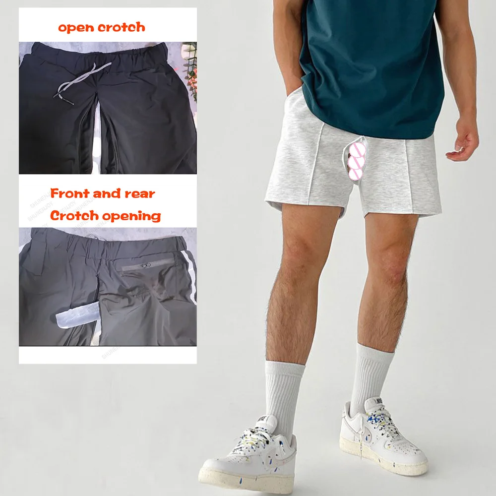 Summer Joggers Shorts Men Open Crotch Sports Sweatpants Fitness Basketball Short Baggy Elastic Cotton Running Casual Streetwear