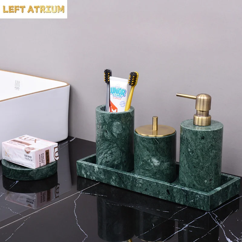 Marble green bathroom washing kit,Household Merchandises,Bathroom Products,shampoo bottle ,soap bottle,Cotton swab jar,tray
