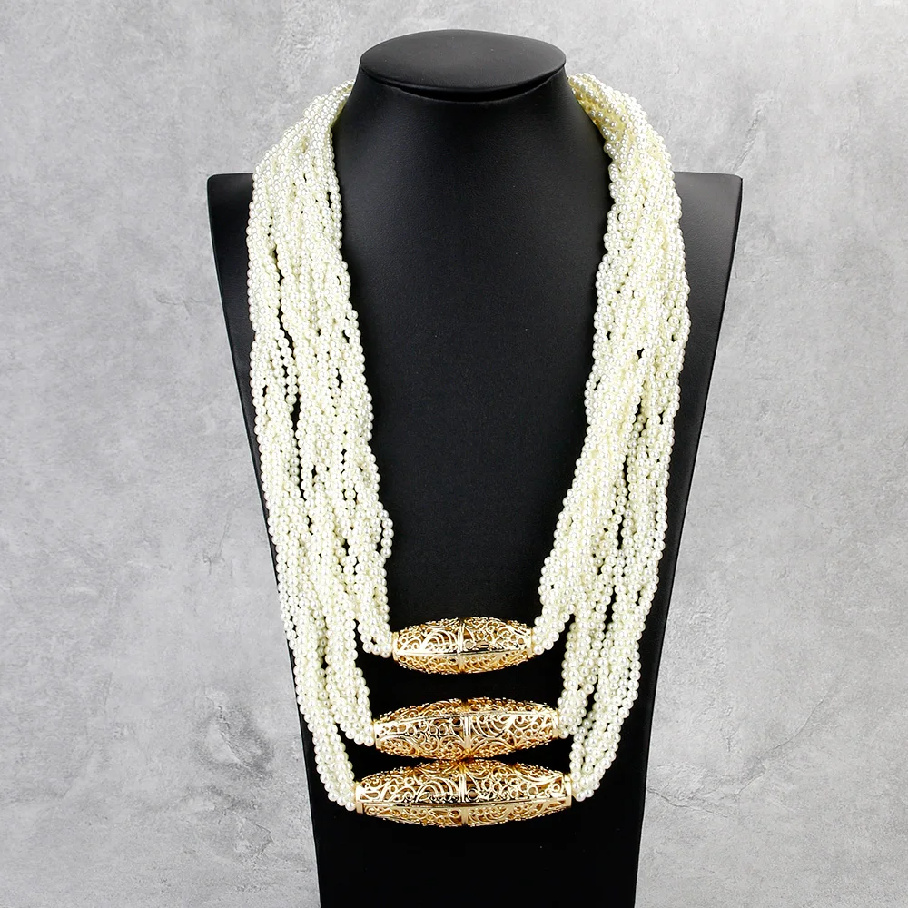 Sunspicems 2020 Multilayered Beads Chain Romantic Choker Necklace Simulated Pearl Necklace African Wedding Jewelry Bride Gift