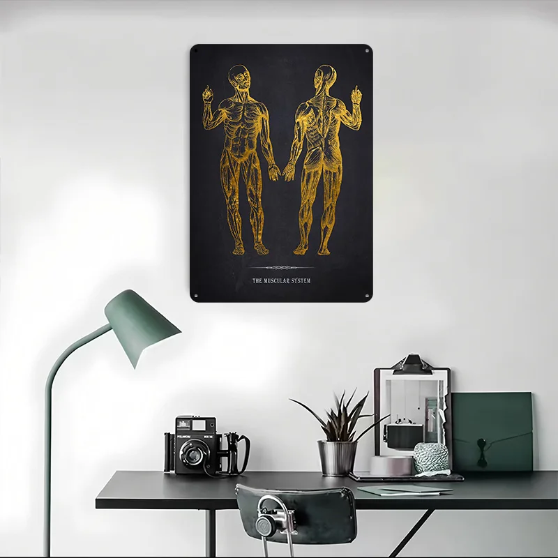 الذهب نظام العضلات تشريح القصدير تسجيل الجدار ملصق فني عناصر ديكور المنزل الفاخرة خمر علامات معدنية الرجعية لغرفة الديكور المنزل