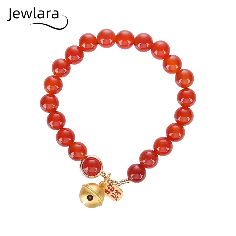 JEWLARA Jewelry Natural Agate Bracelet Girls Bell Chalcedony Bracelet Festive Natal Year Antique Chinese Style Hanfu Accessories