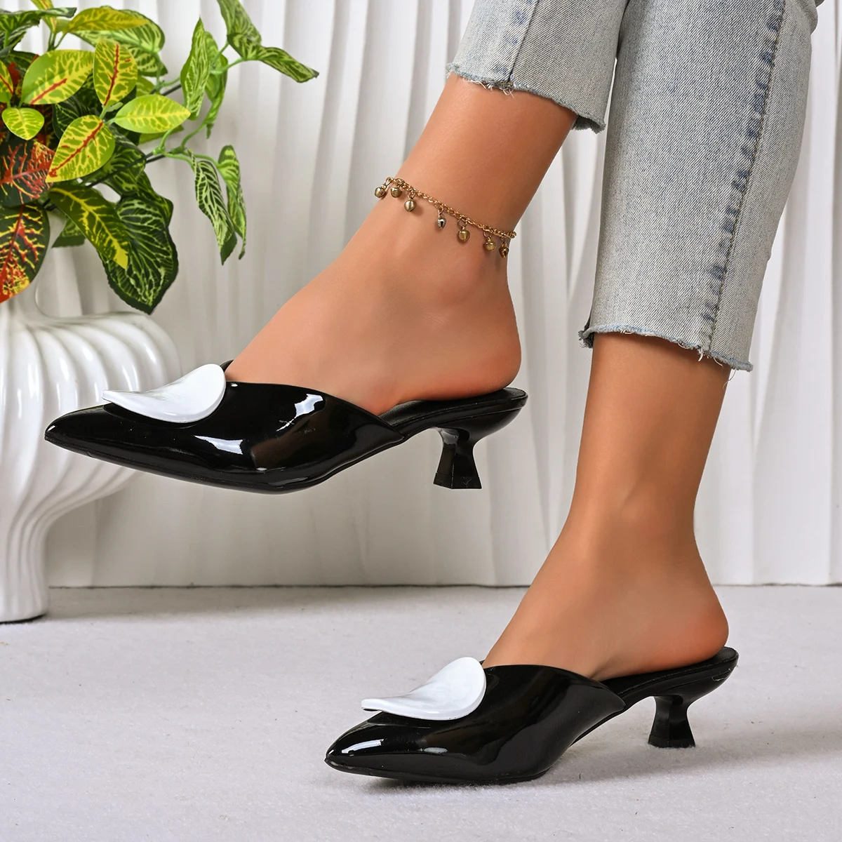 

New Women's Solid Color Elegant Baotou Slippers 2025 Spring and Summer Fashion Pointy Office High Heel Slippers Plus Size