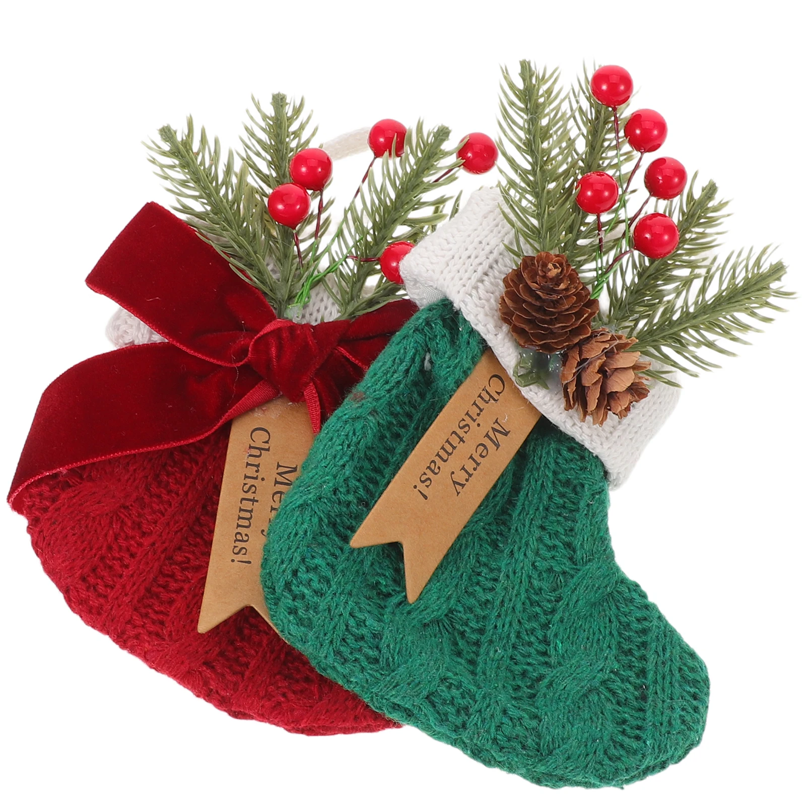 

2 Pcs Christmas Stocking Ornaments Holiday Party Stockings Tree Decor Soft Hanging Xmas Polyester
