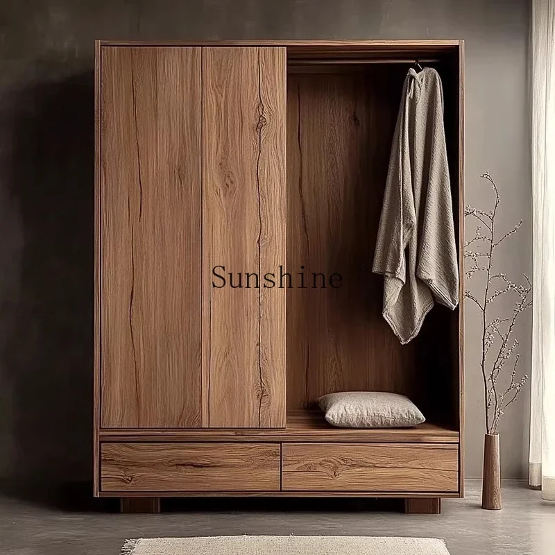 Medieval solid wood wardrobe simple two-door storage locker small household  FT