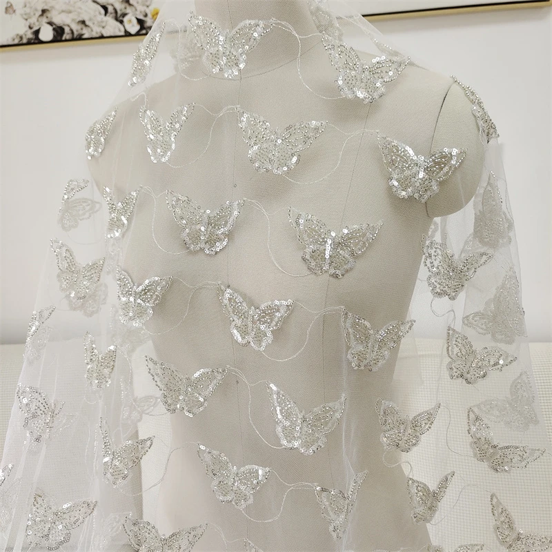 1Pc Butterfly Patch For Wedding Dress Applique Decoration Beads Sequins Patch Pearl Handmade