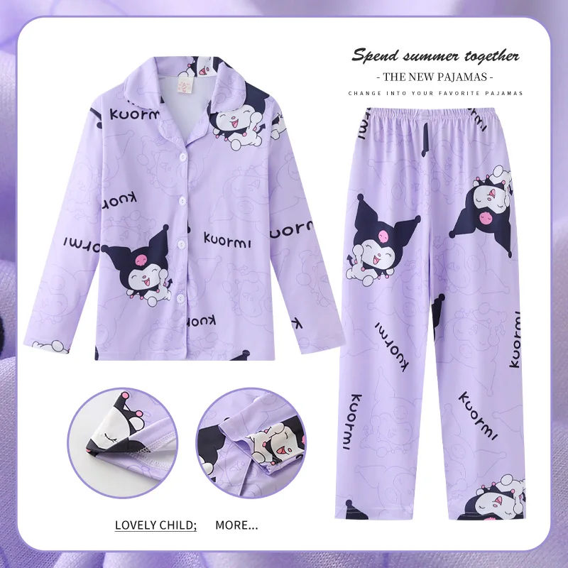 

Sanrio Kuromi Cinnamoroll Hello Kitty Children Pajama Suit Long-Sleeved Cartoon Autumn Anime Cute Sleepwear Student Kids Clothes