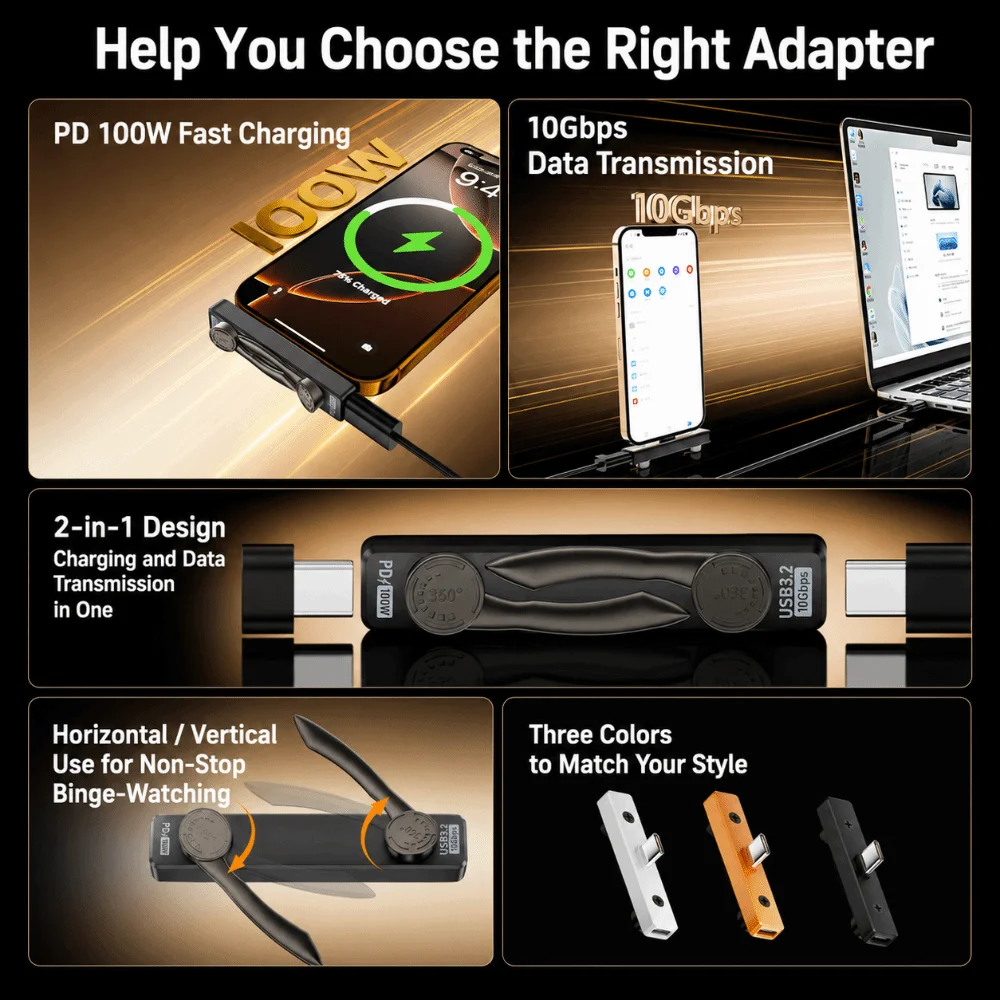 Foldable Phone Stand Converter 10Gbps USB 3.2 Type-C Phone Holder Multifunctional Data Transfer USB-C Charging Adapter