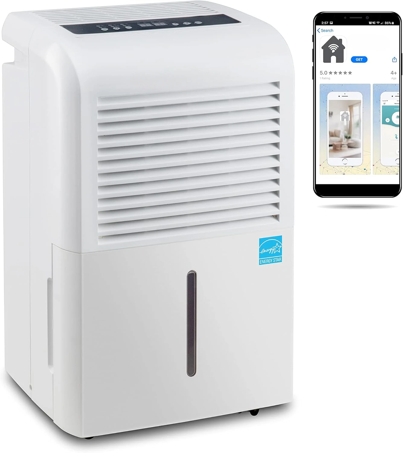 4,500 Sq Ft Smart Wi-Fi Energy Star Dehumidifier with App, Continuous Drain Hose Connector, Programmable Humidity