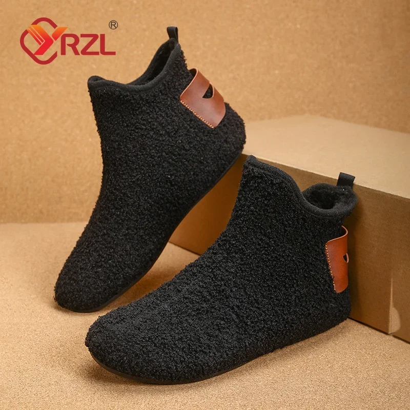 YRZL Winter Cotton Shoes Men Ankle Boots Warm Slip on Lightweight Slippers Men Plush Indoor Cotton Loafers Men Winter Warm Shoes