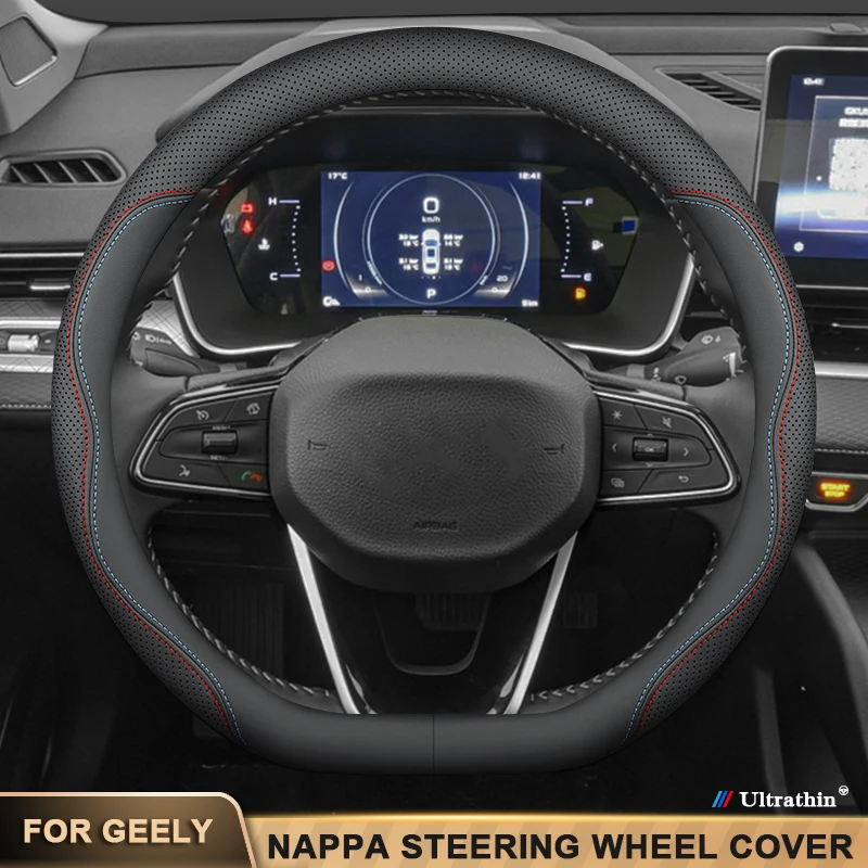 

Leather Car Steering Wheel Cover For Geely Azkarra Emgrand GX3 GX7 EX7 Coolray Tugella FY11 Monjaro Hawk Okavango Starray Atlas