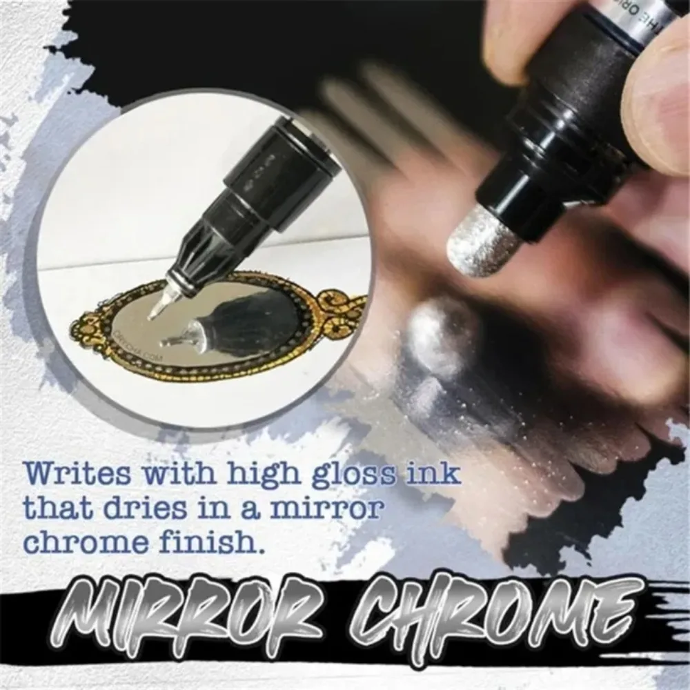 Chrome Marker Pen DIY Reflective Metal Liquid Craftwork Paint Mirror Pens for Cards Posters Rock Mugs Ceramic Glass Metallic