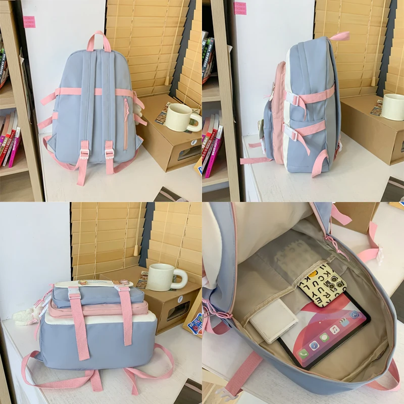 Harajuku New High School Girls Backpack Shoulder Bags Multi Pockets Waterproof School Bag Teenage Girls Kawaii Backpack Mochila